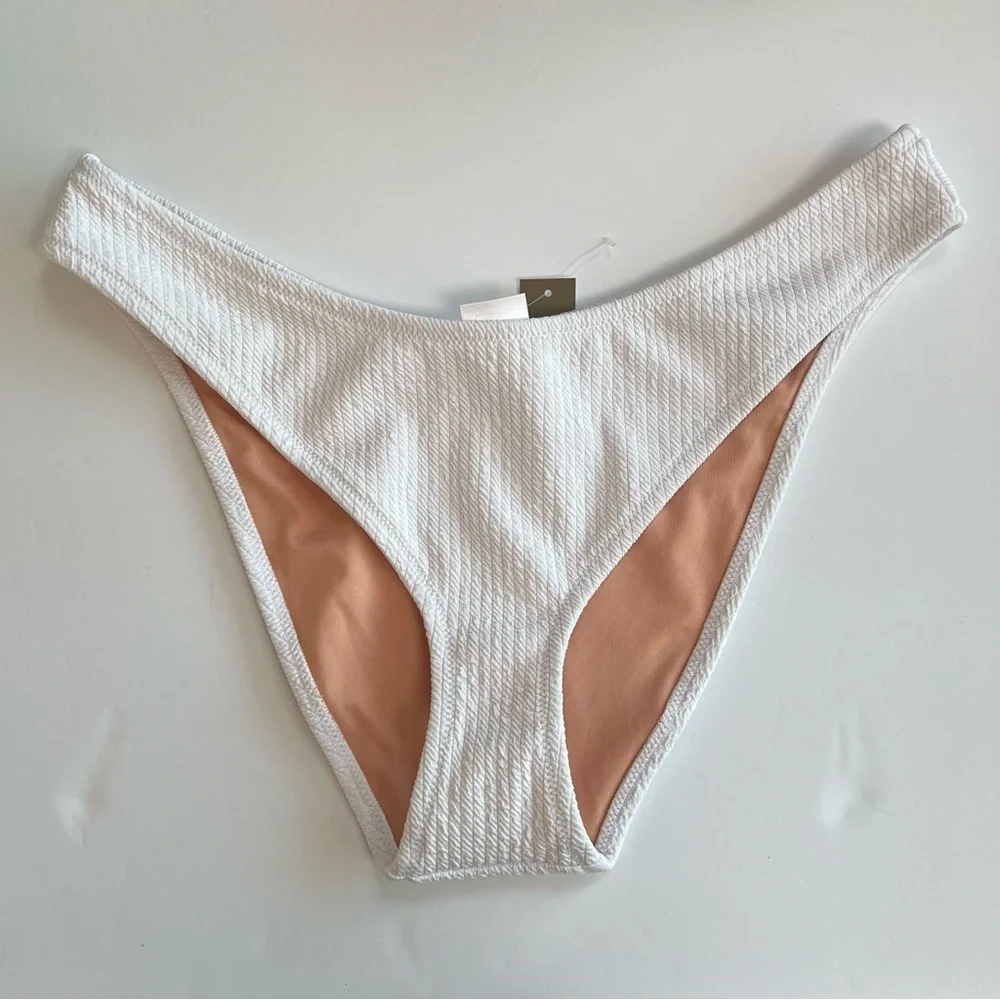 White Textured Bikini Bottom with Nude Lining